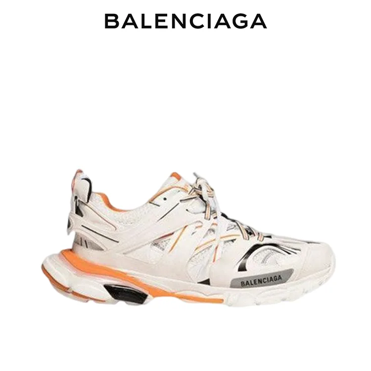 BALENCIAGA巴黎世家TRACK.3白橘雙色尼龍網布運動鞋 男女同款
