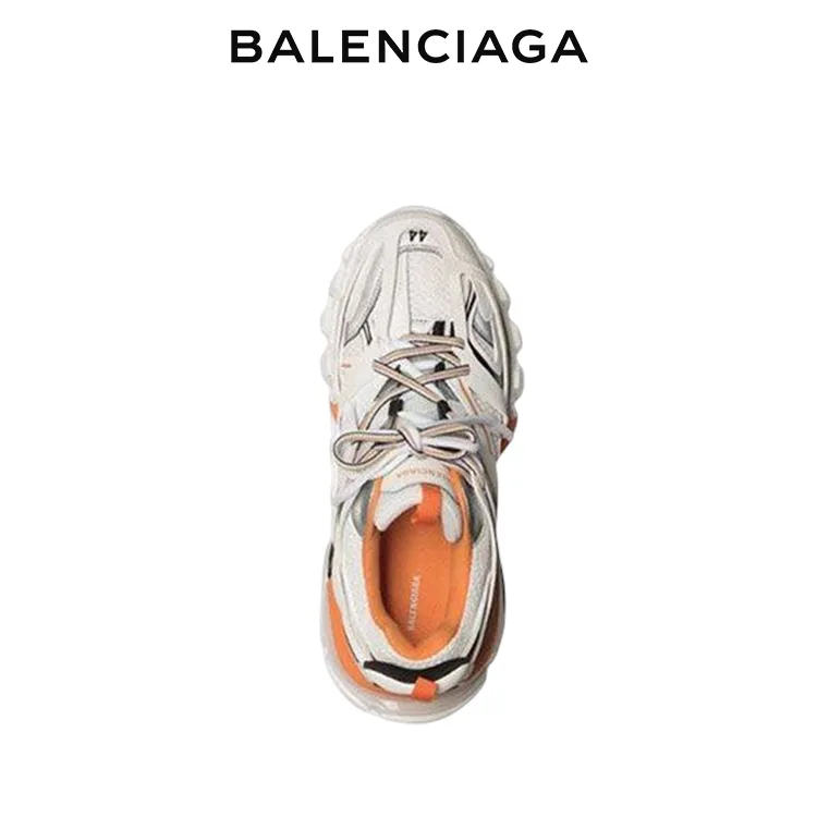 BALENCIAGA巴黎世家TRACK.3白橘雙色尼龍網布運動鞋 男女同款