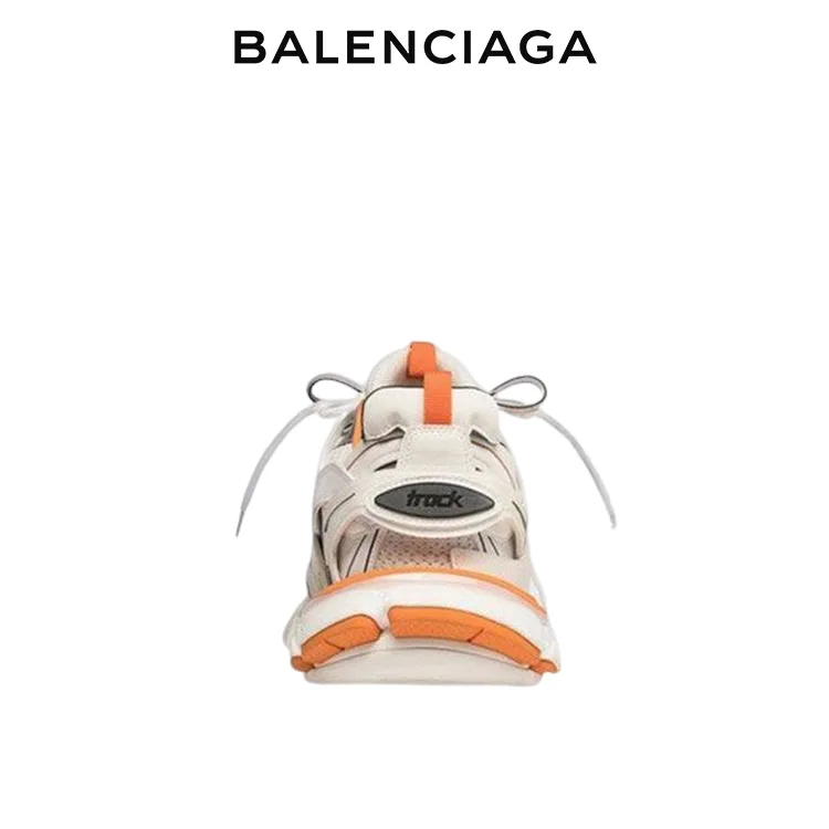 BALENCIAGA巴黎世家TRACK.3白橘雙色尼龍網布運動鞋 男女同款