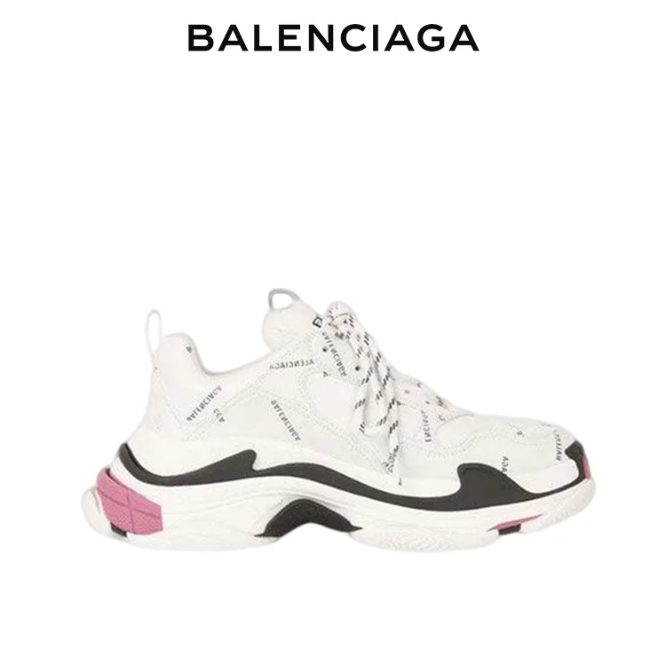 BALENCIAGA巴黎世家TRIPLE S ALLOVER LOGO女士老爹鞋 白黑粉