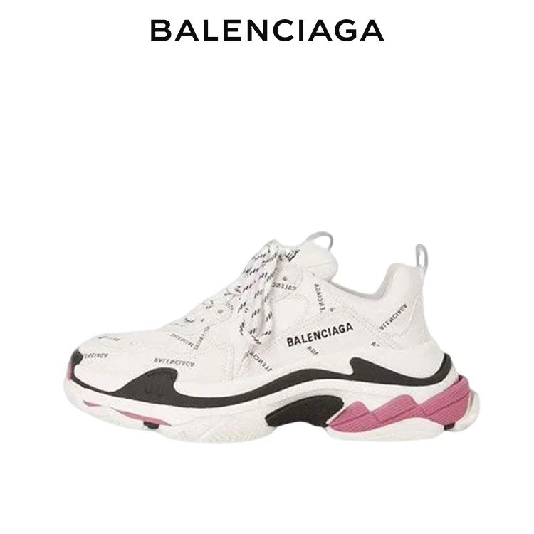 BALENCIAGA巴黎世家TRIPLE S ALLOVER LOGO女士老爹鞋 白黑粉