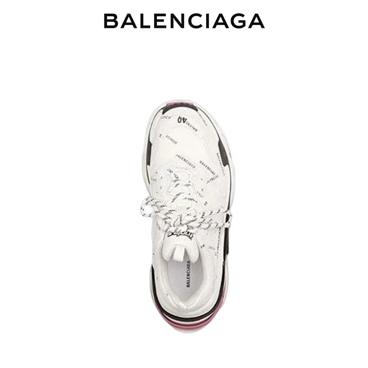 BALENCIAGA巴黎世家TRIPLE S ALLOVER LOGO女士老爹鞋 白黑粉