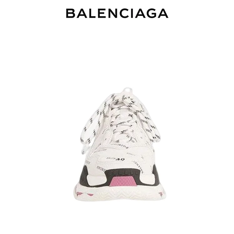 BALENCIAGA巴黎世家TRIPLE S ALLOVER LOGO女士老爹鞋 白黑粉