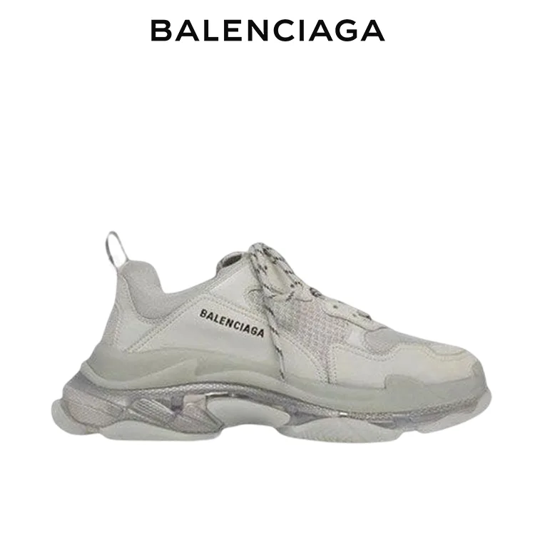 BALENCIAGA巴黎世家TRIPLE S CLEAR SOLE灰色老爹鞋 男女同款
